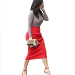 Kardashian Kollection NWT Basic Crepe Pencil Skirt Vintage Orange Size XL